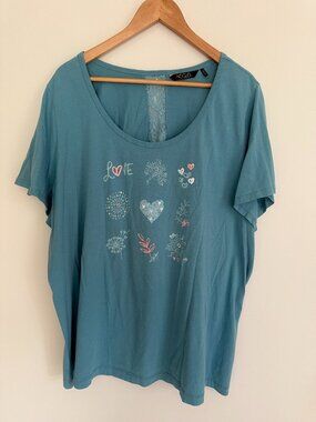 Voglo Women Blue Round Neck Short Sleeve Pullover T Shirt Plus Size 4X